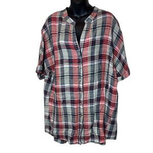 Yuvita women’s medium 100% linen oversized Lagenlook plaid tunic top capsule